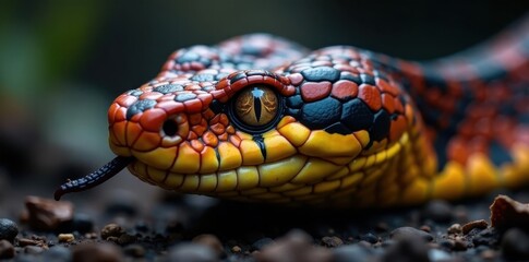 Striking viper, detail of forked tongue and eyes, reptile, serpent