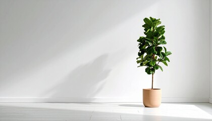 Fototapeta premium A Fiddle Fig plant in a clay pot in the room