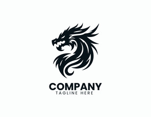 Aggressive Black Dragon Head Illustration Vector Logo Design