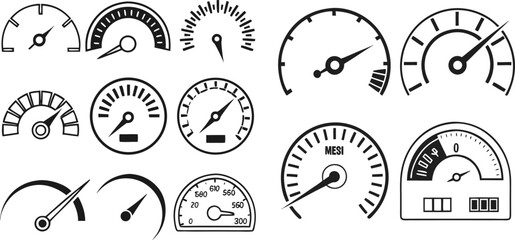  Speedometer black icons set