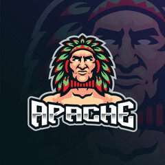 Apache mascot logo with modern illustration concept style for badge, emblem and t shirt printing. Indian tribe illustration.