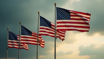Obraz premium American Flags Waving Proudly A Symbol of Patriotism and National Unity