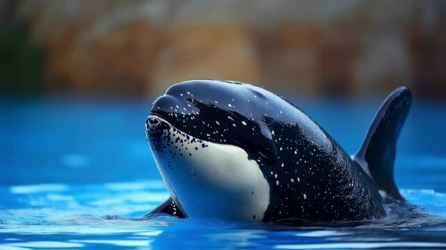 Majestic Orca Whale Emerging from Deep Blue Water