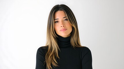 Fototapeta premium woman in black turtleneck on white background
