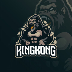 Kingkong mascot logo with modern illustration concept style for badge, emblem and t shirt printing. Angry kingkong illustration for sport team.