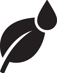 Silhouette vector of a leaf with a water drop, symbolizing freshness, nature care, eco life, sustainability, and environmental protection.