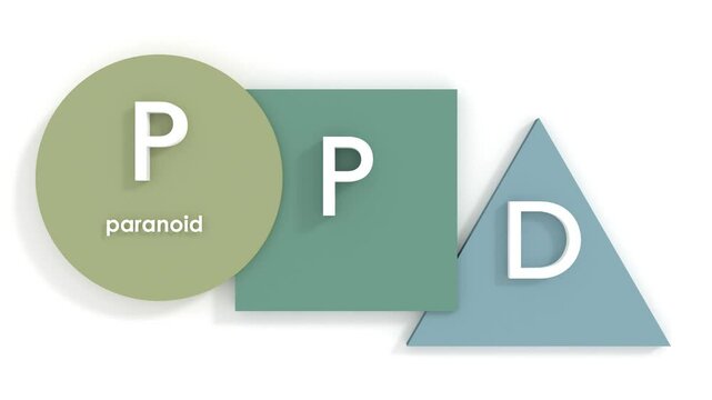 PPD - Paranoid Personality Disorder acronym. A mental disorder characterized by paranoia, and a pervasive, long-standing suspiciousness and generalized mistrust of others. Acronym animated background.