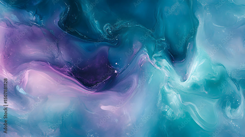 Poster abstract artwork fluid marbled patterns in blue hues creating vibrant texture artistic design