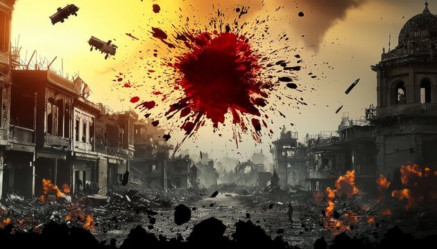 An evocative portrayal of destruction and conflict in the Operation Sindoor promotional art.