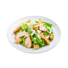 This healthy dish features a fresh green salad with delicious grilled chicken breast and various vegetables, a perfect light meal