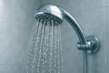 modern showerhead: A close-up of a handheld showerhead with water flowing, showcasing its sleek and functional design for an ideal bathroom experience