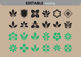 Set of Vector Floral and Plant Elements for Logos Emblems Badges and Design Projects in Black and Green Colors