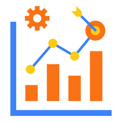 Business performance chart icon with goal target and gear