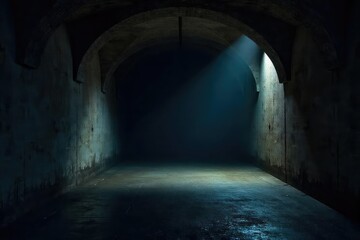 Obraz premium A dark, shadowy interior of a shelter, suggesting protection and mystery The image evokes a sense of refuge and security within the confines of darkness , somber, shelter, dimly lit