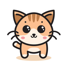 Brown cute cat cartoon illustration.