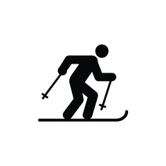 Silhouette Skier Skiing Downhill with Poles Isolated on Transparent Background