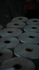 Rows of Rolled Paper Industrial Paper Production Close-Up