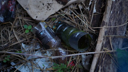Discarded Plastic Bottles in a Natural Setting Environmental Pollution