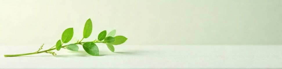 Fototapeta premium A single sprig of delicate greenery rests peacefully on a smooth, neutral surface, exuding tranquility and serenity Perfect for spa, wellness, or nature-themed projects , botany, zen