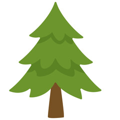 Cartoon-style pine tree with green layered leaves and brown trunk, perfect for forest scenes, camping designs, or nature education materials.
