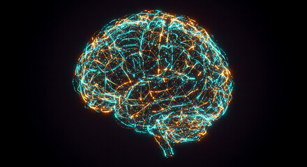 Abstract Glowing Human Brain Neural Network AI Technology Digital Concept