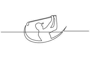 One continuous line drawing of golf putter, golf line icon, white background, single line vector golf course, flag and hole. golf course icon drawn in one line.