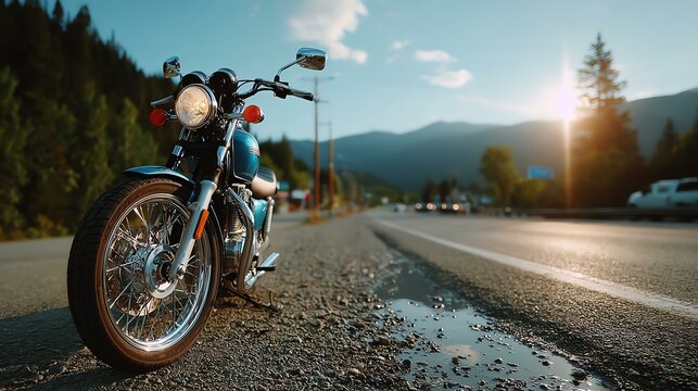 Sturgis Motorcycle Rally Culture Stylish motorcycle on a scenic road.