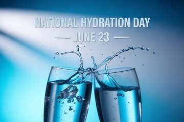 Two glasses clinking with water splashing for national hydration day on june twenty third