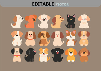 Obraz premium Collection of Cute Cartoon Dog Characters in Various Breeds and Colors Perfect for Children s Illustrations Stickers or Graphic Design Projects Vector Illustration