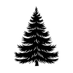 Obraz premium Detailed black and white silhouette of a classic evergreen fir christmas tree