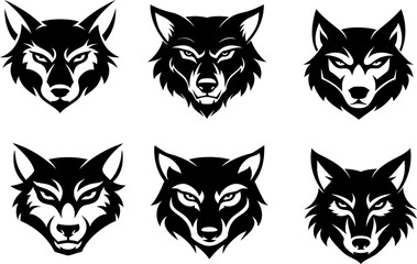 wolf head flat icon collection , bold and stylized for sports teams or outdoor brands.