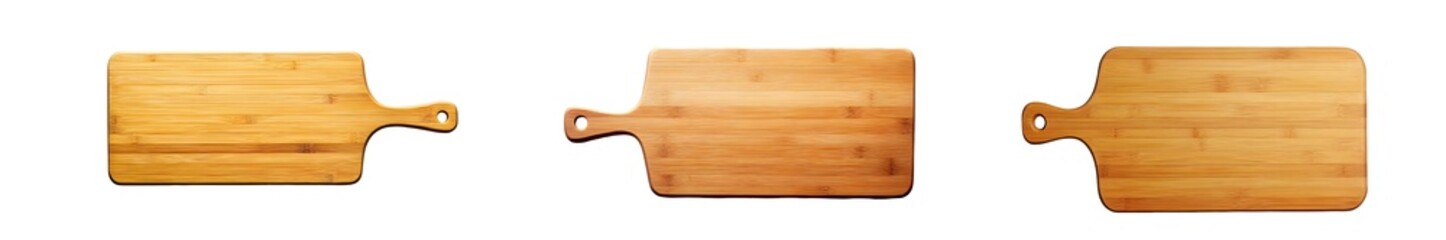 Fototapeta premium set of rectangular bamboo cutting boards with handles. isolated on transparent background