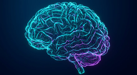Abstract Digital Human Brain Neural Network AI Technology Glowing Particle 3D Rendering