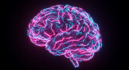 Abstract Neon Brain Glowing Pink and Blue Neural Network