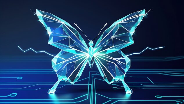 Futuristic Digital Butterfly with Circuit Board and Lightening Accents