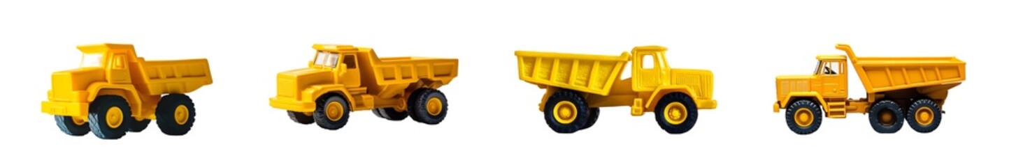 Fototapeta premium set of yellow dump trucks isolated on transparent background