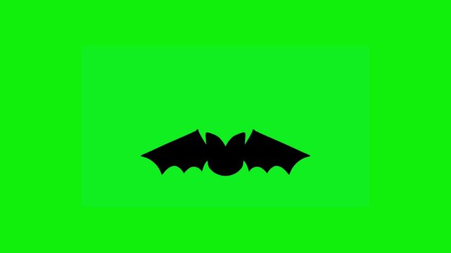 Front view animation of a bat flying in flat style on vibrant green background. Seamless loop ideal for Halloween, nature, night, or spooky themed projects and motion graphics.