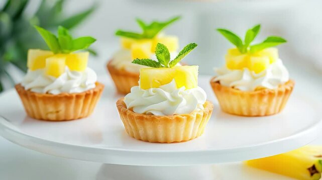 Pineapple tartlets with fresh mint, garden party