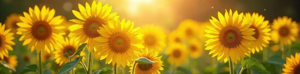 Obraz premium Vibrant sunflowers burst forth amongst a field of wildflowers, bathed in golden sunlight A stunning display of summer's beauty and natural abundance , botanical, sunlight, yellow