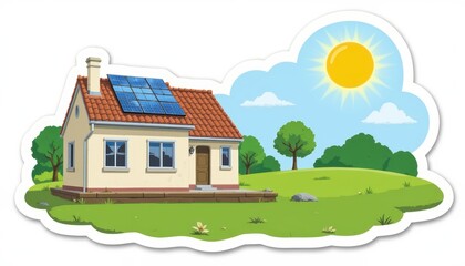 Fototapeta premium Modern house with solar panels, embracing sustainable energy for a greener future
