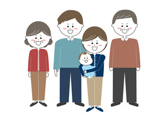 Fototapeta premium 3世代家族のイラスト