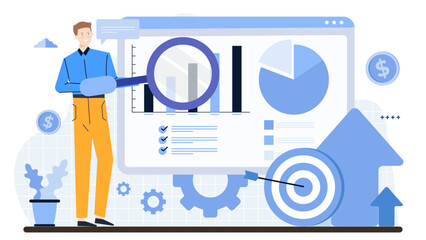Man analyzing financial data on computer. Suitable for business presentations, finance reports, data analysis articles, technology blogs, and educational materials.