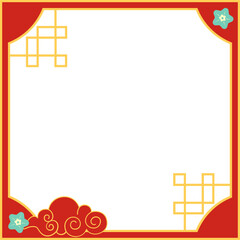 Decorative chinese frame with clouds and flower. Vector isolated.