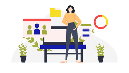 Woman standing on a bench surrounded by plants, perfect for lifestyle blogs, wellness websites, or nature themed social media posts.