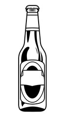 Black and white illustration of a beer bottle. Suitable for design, menu, bar and restaurant advertising, beer packaging design. Minimalistic style of glass bottle.