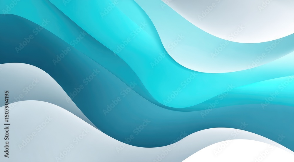 Wall mural abstract wave pattern with teal and white gradients, creating a layered, flowing, and dynamic visual