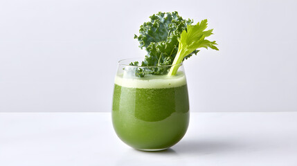 Refreshing Green Juice with Kale, Celery, Granny Smith Apple and Healthy Ingredients for Wellness