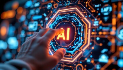 Interactive ai technology demonstration digital workspace infographic futuristic environment close-up view innovation concept