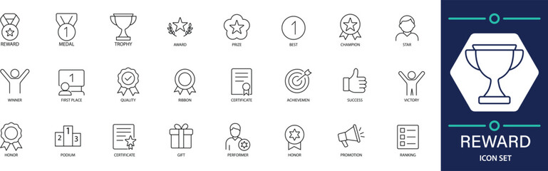  Reward Icon Set reward, achievement, trophy, gift, medal,