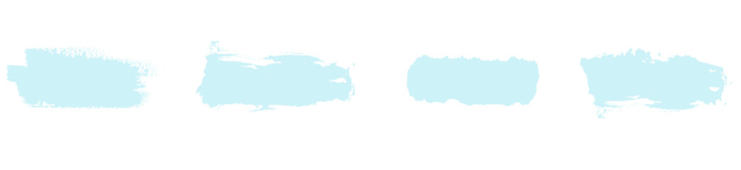 Light blue grungy brush stroke splatters. Vector set of grunge brushstrokes. Abstract winter pale blue spots, dabs, daubs and splashes on transparent white bg. Pale ink paint stain. vecotr ilustration